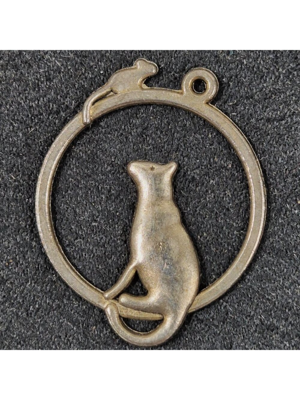 Cat & Mouse Antique-Style Brass Pendant Circular Design 1.5 Inches